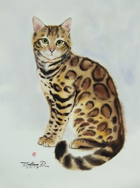 Bengal Cat Painting, Bengal Cat Drawing, Gato Bengali, Asian Cat, Cat Art Painting, Cat Watercolor, Frida Art, Cat Art Illustration, Image Chat