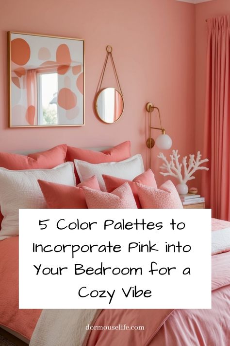 Adding color to your bedroom can completely change the vibe of the space. Pink is a warm and inviting color that can create a cozy and stylish atmosphere. You can incorporate pink in different ways, and we’ll explore five color palettes that work well with pink to help you design your dream bedroom. Cottage Core Kitchen Ideas, Pink Accent Walls, Coral Throw Pillows, Pink Bedroom Decor, Accent Wall Paint, Light Grey Walls, Living Room Organization, Elegant Furniture, Pink Bedding