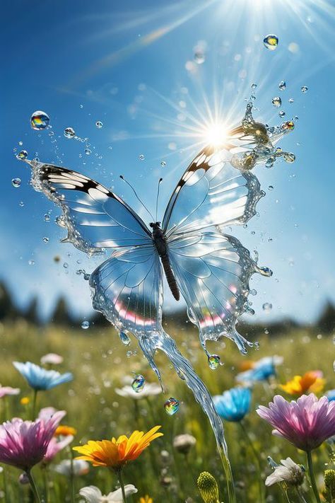 Prompt 👉Abstract art photo of water splash forming a transparent water butterfly flying over a flower meadow with rainbow and sunlight in the background, with hyper-realistic transparent water texture and detailed close-up, against a clear blue sky, in super realistic photography style, with dynamic movement and visible in natural light in high resolution, with HDR rendering. 👉 if Like, please Follow and Share AI Graphics Studio 👇Contact on WhatsAPP: http://tiny.cc/aigraphicsstudio #aigraph... Water Butterfly, Realistic Photography, Light Blue Butterfly, Butterfly Flying, Water Texture, Dynamic Movement, Cinematic Lighting, Flower Meadow, Water Splash