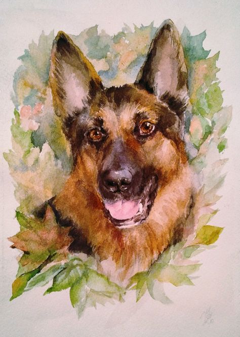 German Shepherd Oil Pastel, Watercolor German Shepherd, Golden Retriever Sketch, German Shepherd Portrait, German Shepherd Painting, Portraits Painting, Shepherd Art, Artsy Crafts, German Shepherd Art