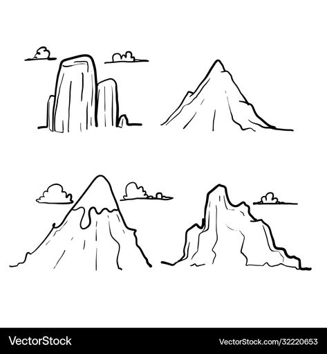 Mountains Doodle, Mountain Vector, Line Doodles, Line Art Style, Mountain Illustration, Art Style, Line Art, Hand Drawn, Vector Images