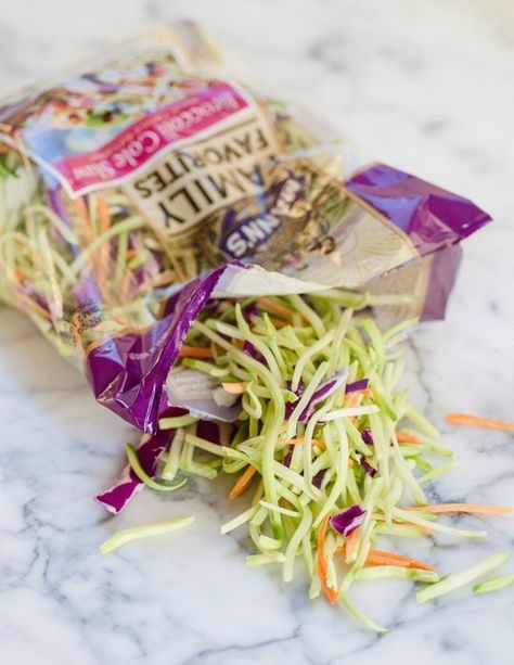 7 Ways I Turn Broccoli Slaw Into Quick Healthy Meals — Loving Food While Losing Weight | The Kitchn Broccoli Slaw Recipes, Vegetable Mixes, Spicy Peanut Sauce, Broccoli Slaw, Cold Salad, Slaw Recipes, Fried Vegetables, Quick Healthy Meals, Clean Eats