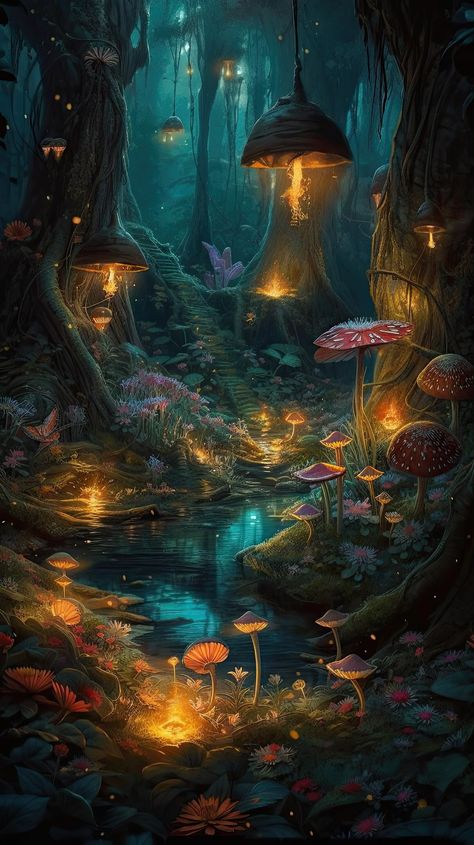 Forest Fairy Aesthetic, Enchanted Forest Wedding Theme, Mushroom Background, Dark Alice In Wonderland, Alice In Wonderland Aesthetic, Forest Theme Wedding, Enchanted Wood, Forest Illustration, Mystical Forest