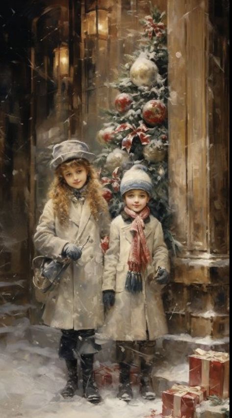 Winter Christmas Scenes, Vintage Christmas Photos, Me And My Sister, Vintage Christmas Images, Christmas Nativity Scene, Christmas Past, Christmas Scenes, Victorian Christmas, Noel Christmas