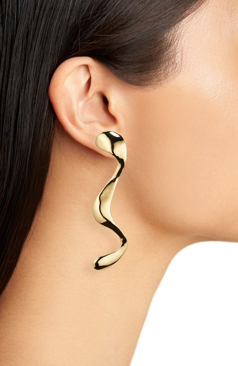 Cover your lobes in liquid gold with these sculptural drop earrings that glow in both the sun and moonlight. 3" drop; 7/8" width Post back 14k-gold plate Made in the USA Liquid Gold, Earrings In Gold, Gold Drop Earrings, Made In The Usa, The Sun, Gold Plate, Nordstrom, Drop Earrings, Sculpture