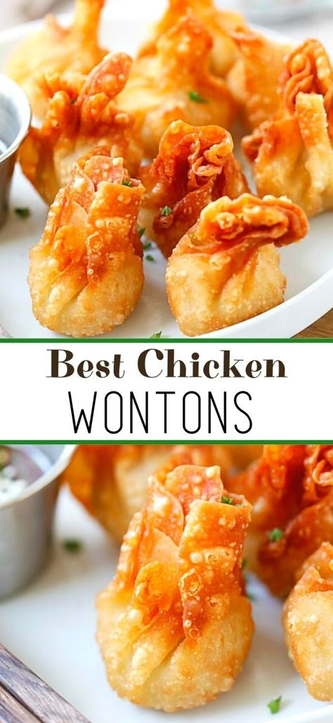 Wonton Filling Recipes, Wonton Appetizer Recipes, Wonton Wrapper Recipes, Easy Fried Chicken, Chicken Wontons, Homemade Chinese Food, Wonton Recipes, Rasa Malaysia, Chinese Cooking Recipes