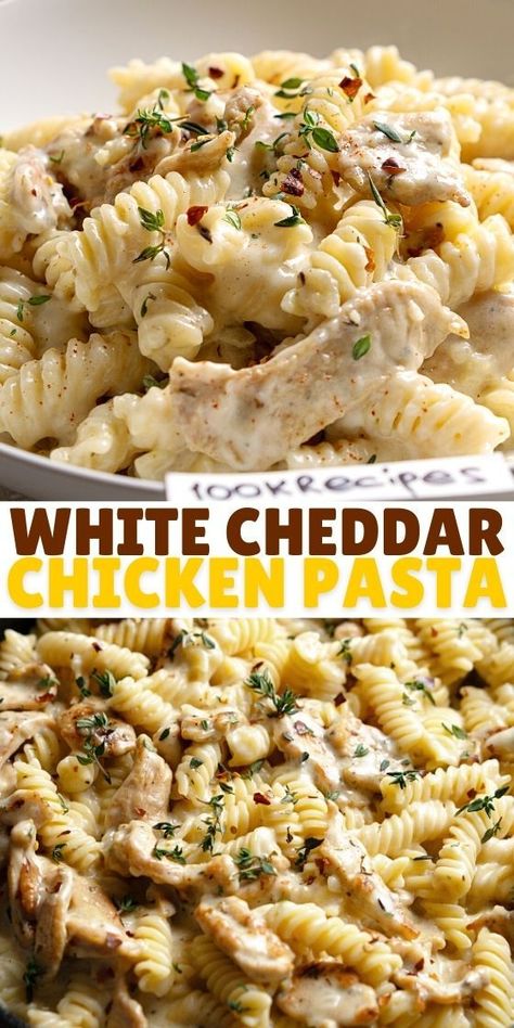 Easy Dinner Recipes For Two Healthy, White Cheddar Chicken Pasta, Cheddar Chicken Pasta, Funky Recipes, Cheesy Chicken Pasta, Spiral Pasta, Cheddar Cheese Sauce, Easy Pasta Dinner, Cheddar Chicken