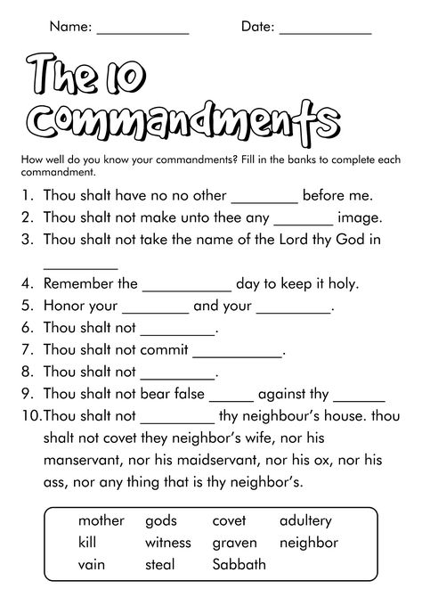 17 10 Commandments Blank Worksheet / worksheeto.com Sunday School Worksheets, Bible Study Activities, Bible Crafts Sunday School, Bible Worksheets, Sunday School Coloring Pages, Bible Activities For Kids, The Ten Commandments, Sunday School Crafts For Kids, Bible School Crafts