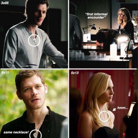 Klaroline necklace!?!?? Did Klaus give this to her?!?! Klaus Necklace, Klaroline Fanart, Klaroline Tvd, Klaus Michaelson, Tvd Originals, Klaus Caroline, Klaus From Vampire Diaries, Vamp Diaries, Rebekah Mikaelson