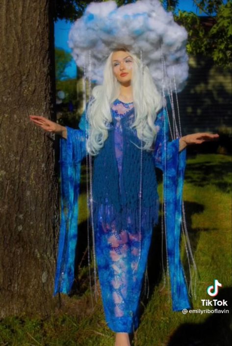 Cloud Fairy Costume, Rain Fairy Costume, Blue Mushroom Costume, Forest Creature Costume, Mythical Creatures Costumes, Fantasycore Outfits, Rain Fairy, Blue Fairy Costume, Mushroom Outfit