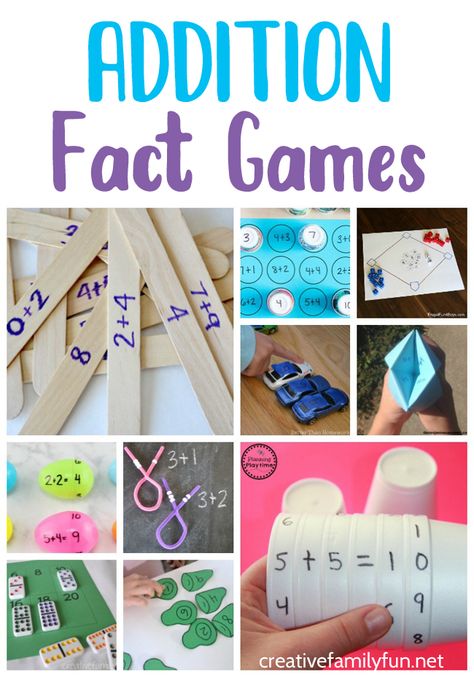 Get your kids excited about learning with one of these fun and easy-to-prep DIY Addition Fact Games for kids. Learning can be so much fun. #math #addition #education #kids #kidsactivities Maths Expo Projects, Addition Facts Games, Educational Math Games, Math Addition Games, Math Fact Games, Fun Learning Games, Math Board Games, Addition Games, Creative Math