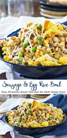 Sausage Egg Rice Bowl is an easy family dinner idea that everyone loves. A… Egg Rice Bowl, Easy Family Dinner Ideas, Breakfast Rice, Lighter Recipes, Rice Bowl Recipe, Sausage Rice, Egg Rice, Simple Dinners, Easy Family Dinner