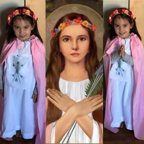 Dress Like A Saint, St Joan Of Arc Costume Diy, St Lucy Costume, Saint Outfit, Saint Costume For Women, Catholic Halloween Costumes, St Rose Of Lima Costume, Saint Cecilia Costume, St Cecilia Costume