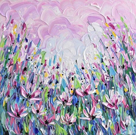 Pink Flower Field, Meadow Nursery, Flower Field Painting, Nursery Painting, Flowers Meadow, Field Paint, Field Painting, Nursery Paintings, Plant Painting