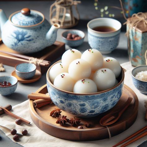 湯圓 – Tang Yuan: Glutinous Rice Balls Glutinous Rice Balls, Tang Yuan, Glutinous Rice Flour, Food Illustration Art, Butterfly Pea Flower, Desserts Menu, Pea Flower, Lantern Festival, Glutinous Rice