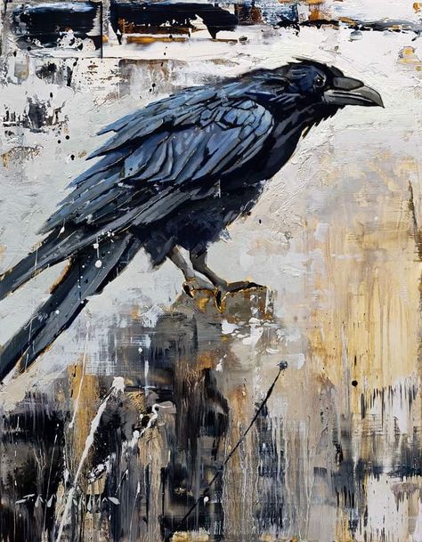 Common Grackle, Gothic Painting, Crow Painting, Acrylic Painting Wall, Crow Art, Painting Living Room, Raven Art, Southwest Art, Custom Painting