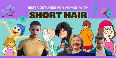 Iconic Short Hair Characters, Buzz Cut Halloween Costume, Short Hair Halloween Costumes Ideas, Pixie Hair Halloween Costumes, Halloween Costumes For Short Blonde Hair, Costumes With Short Hair, Short Hair Cartoon Characters, Short Brown Hair Character, Halloween Costumes With Short Hair