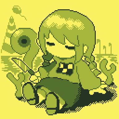 Bangs Braid, Holding Knife, Yume Nikki, Twin Braids, Pixel Art Background, Yellow Theme, Body Base Drawing, Rpg Horror Games, Dark Art Illustrations