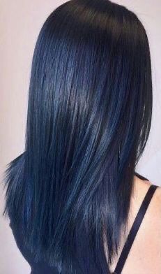 Jet Blue Black Hair, Midnight Blue Hair, Blue Hair Highlights, Navy Blue Hair, Blue Black Hair, Dark Blue Hair, Korean Hair Color, Straight Black Hair, Hair Inspiration Long