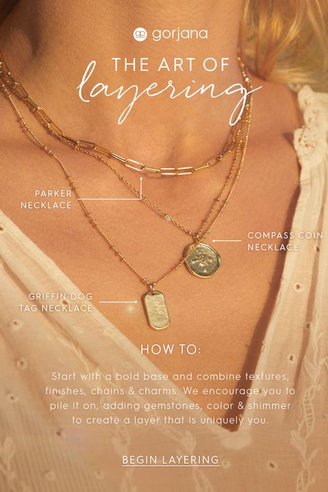 Capsule Wardrobe Jewelry, Layering Techniques, Jewelry Hacks, Jewelry Layering, Jewellery Photography Inspiration, Jewelry Product Shots, Creative Jewelry Photography, Gorjana Jewelry, Sophisticated Jewelry