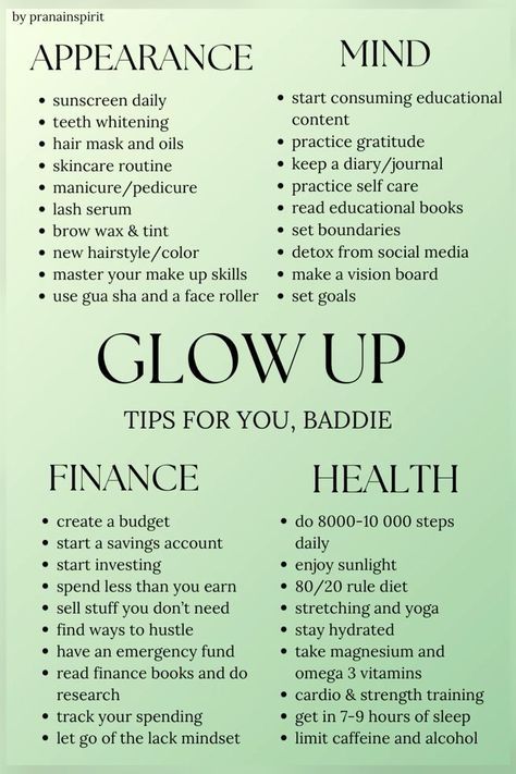 Glow Up Financially, How To Glow Up Mental Health, Glow Up Tips Physical, Physical And Mental Glow Up, How To Glow Up Physically And Mentally, Tips To Glow Up Mentally And Physically, Confidence Glow Up, Personal Glow Up, September Glow Up