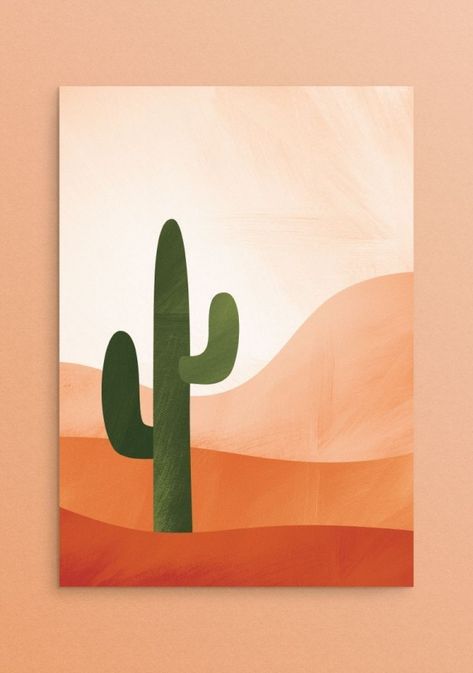 95 Easy Canvas Painting Ideas For Beginners - Fashion Hombre Desert Wall Art, Desert Print, Southwestern Decor, Simple Canvas Paintings, Cactus Wall Art, Cute Canvas Paintings, Easy Canvas Art, Soyut Sanat Tabloları, Easy Canvas Painting