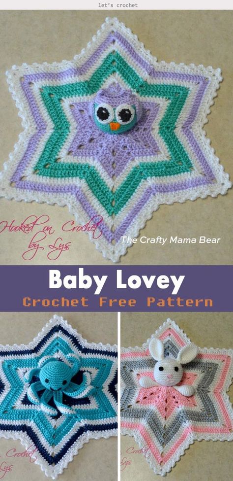 Crochet Baby Lovey Free Pattern Crochet Lovely Patterns Free, Crochet Star Lovey Free Pattern, Owl Lovey Crochet Pattern Free, Crochet Security Blanket Free Pattern, Crochet Baby Lovey Free Pattern, Crochet Lovey Free Pattern Easy, Lovey Free Pattern, Crochet Baby Lovey, Crochet Lovies