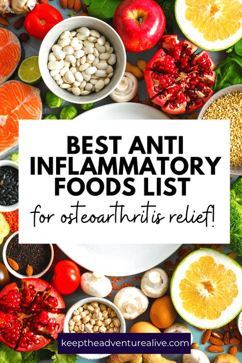 This anti inflammatory foods list PDF will give you the best foods to eat to decrease the inflammation in your body. Osteoarthritis, rheumatoid arthritis, Inflammatory Foods List, Alyssa Kuhn, Knee Pain Relief Remedies, Inflammation Foods, Joints Pain Remedy, Inflammation Recipes, Anti Inflamatory, Hip Pain Relief, Healthy Eating Guidelines