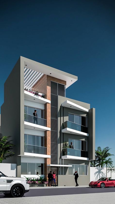 30 Feet Front Elevation Modern G+1, 3 Storey House Design, Building Design Plan, Small Apartment Building, Modern Restaurant Design, Apartment Exterior, Small House Elevation, Facade Architecture Design, Residential Building Design