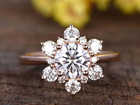 Moissanite Engagement Rings Floral Wedding Ring, Moissanite Engagement Ring Rose Gold, Rose Gold Promise Ring, Gold Promise Rings, Engagement Ring Rose Gold, Flower Engagement Ring, Wedding Rings Rose Gold, Rose Engagement Ring, Band Engagement Ring