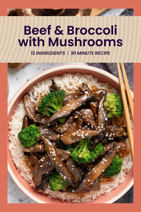 This tasty beef and broccoli with savory portabella mushrooms is ready in just 30 minutes. Cruciferous Recipes, Tasty Beef And Broccoli, Broccoli With Mushrooms, Broccoli Bowls, Steak Broccoli, Mushroom Bowl, Mushroom Dishes, Broccoli Mushroom, Portabella Mushrooms