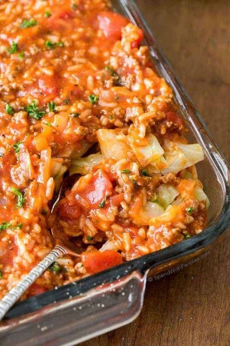 Unstuffed Cabbage Roll Casserole, Unstuffed Cabbage Casserole, Can Tomato Soup, Canned Diced Tomatoes, Lazy Cabbage Rolls, Unstuffed Cabbage Rolls, Cabbage Roll Casserole, Crock Pot Cabbage, Unstuffed Cabbage