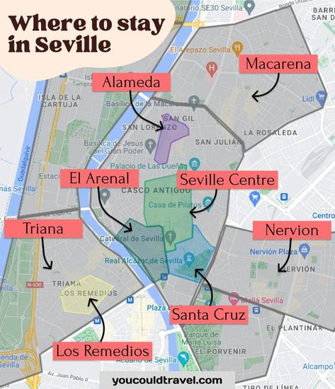 Where to Stay in Seville Neighbourhood Map Seville Hotel, South Spain, Travel To Spain, South Of Spain, Trip To Europe, Seville Spain, Romantic Honeymoon, Budget Hotel, Spain And Portugal