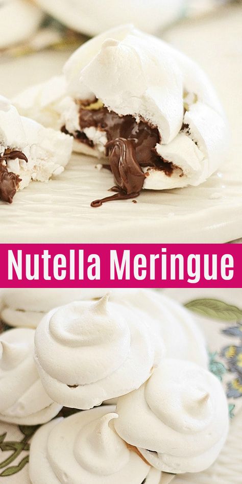 Filled Meringue Cookies, Peanut Butter Meringue Cookies, Nutella Meringues, Nutella Meringue Cookies, Nutella Pavlova Recipe, Air Fryer Meringue Cookies, Merigune Desserts, Mirangue Cookie, Christmas Tree Meringue