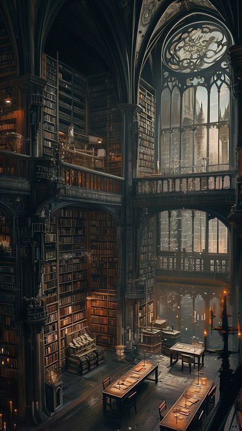 Gothic Castle Library, Dark Gothic Library, Wizard Study Aesthetic, Fairytale Library Aesthetic, Pretty Library Aesthetic, Scifi Library, Dark Fantasy Library, Gothic Library Aesthetic, Fantasy Library Aesthetic