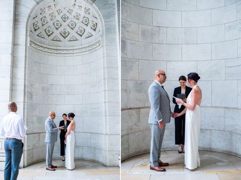 Wedding Ceremony at NY Public Library || Places to Elope in NYC Pantsuit Wedding, Ny Public Library, Nyc City, Holy Matrimony, Nyc Elopement, Places To Elope, Tiny Wedding, Washington Square Park, Elopement Photos