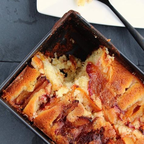 Peach and Plum Cake Recipe | Allrecipes Recipes With Plums, Plums Recipes Dessert, Plum Dessert Recipes, Plums Recipes, Plum Desserts, Pinterest Food Recipes, Plum Dessert, Plum Cake Recipe, Autumn Meals