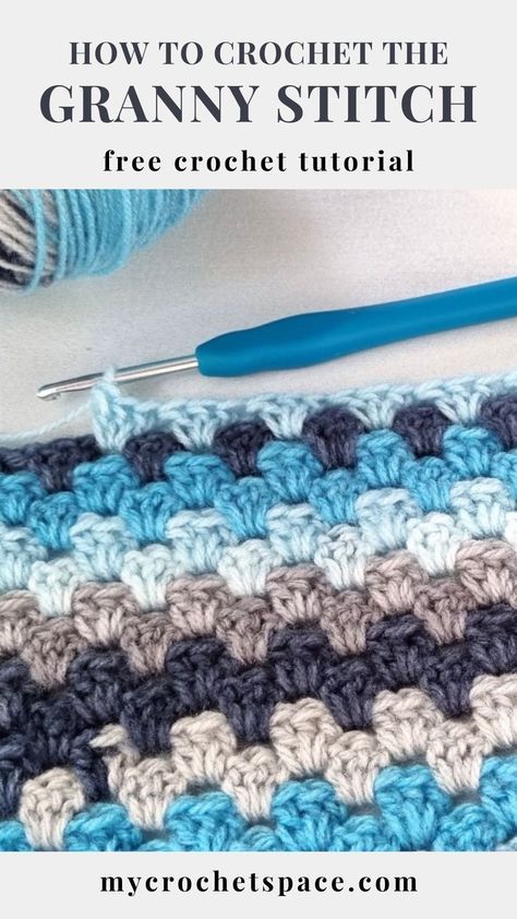 Check out this Crochet Granny Stitch tutorial, perfect for beginners! This easy, beginner-friendly stitch is versatile and quick to work up. Follow the written instructions with photos to master this classic stitch, perfect for various crochet projects, such as shawls, blankets, cardigans and much more. Granny Stitch Afghan Free Pattern, Crochet Borders With Bernat Blanket Yarn, Easy Afghans To Crochet Free, Jasmine Crochet Stitch Tutorial, Crochet Projects For Self Striping Yarn, Granny Crochet Stitch, Modern Granny Stitch, Granny Stitch Tutorial, Beginner Single Stitch Crochet Projects