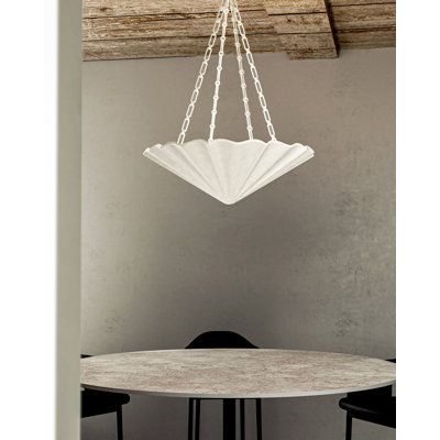 Inspired by the timeless cast plaster lighting of the 1930s and 40s, the Italia collection features wave-like carvings that form an organic sculptural shape. Like a hanging sculpture, it graces any space with its unique presence. The collection showcases our new, textured white finish, creating a striking visual impact. | Joss & Main Italia 4 - Light Geometric Chandelier in White | 10.13 H x 30 W x 30 D in | Wayfair Plaster Chandelier, Hanging Sculpture, Geometric Chandelier, White Chandelier, Lighting Guide, Pergola Shade, Chandelier Ceiling Lights, Lamp Sets, Glass Texture