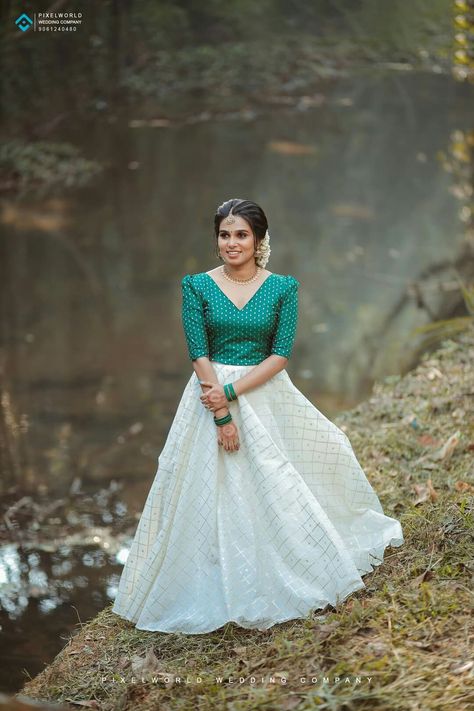 Onam Blouse Designs Latest Full Sleeve, V Neck Crop Top And Skirt Indian, Dawani Blouse Design, Pavada Sattai Designs For Women, Vishu Dress For Women, Skirt And Top Photoshoot Ideas, Save The Date Outfit Ideas Kerala, Vishu Outfit Ideas, Gulabi Night Dress Ideas