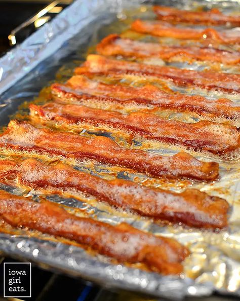 Want to know how to cook crispy bacon without all the muss and fuss? BAKE IT! You don't even need to preheat your oven! iowagirleats.com bacon in oven, bacon in the oven, baked bacon, baked bacon in the oven Bacon In Cold Oven, Cook Bacon In Oven, Bacon In Oven, Maple Bacon Recipes, Thick Bacon, Oven Cooked Bacon, Oven Baked Bacon, Bacon In The Oven, Bacon Recipe