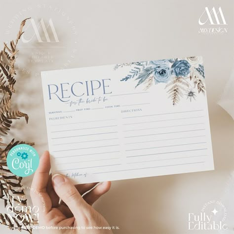 Recipe Card Bridal Shower Ideas, Bridal Shower Recipe Request, Something Blue Bridal Shower Ideas Food, Bridal Shower Recipes, Blue Wedding Shower Ideas, Classic Bridal Shower Ideas, Something Blue Before I Do Shower Theme, Something Blue Before I Do, Something Blue Bridal Shower Theme