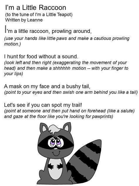 raccoons for kindergarten | all Poetry ] [ Raccoons Index ] Nocturnal Animals Activities, Forest Animals Preschool, Animal Songs, Night Animals, Kissing Hand, Forest Animals Theme, Mexican Halloween, Poems For Kids, Animal Lessons