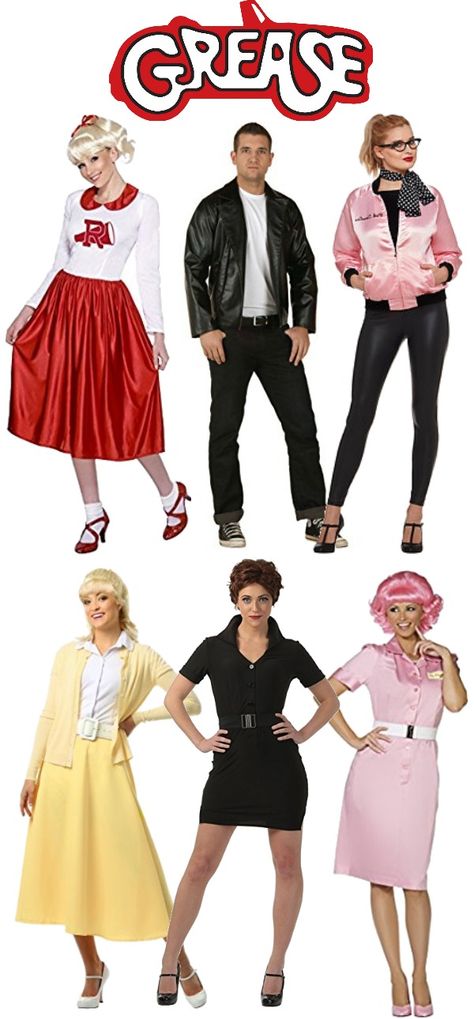 1950s Costumes- Poodle Skirts, Grease, Monroe, Pin Up, I Love Lucy Sockhop Outfit, Grease Costumes Diy, 1950’s Costume, Grease Halloween Costumes, Grease Themed Parties, Pink Lady Costume, Pink Ladies Grease, Grease Outfits, Grease Lightning