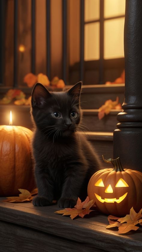 Samhain Aesthetic, Kittens In Costumes, Mammals Animals, Spooky Halloween Pictures, Cat Of The Day, Fall Witch, Halloween Kitty, Halloween Lantern, Black Cat Pumpkin