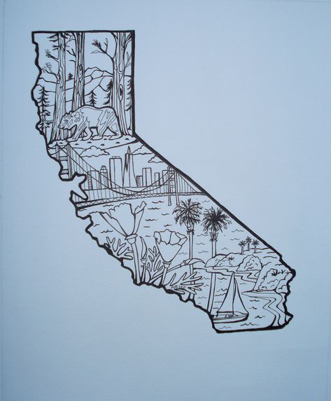 California Outline, Outline Tattoo, State Of California, California State, Tattoo Designs, Trees, For Free, California, Black And White