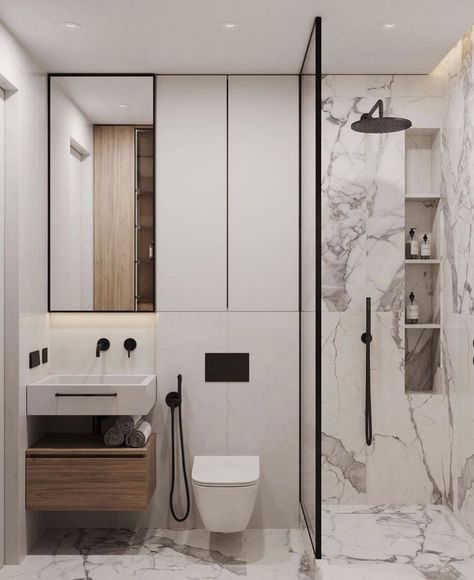 Alley Bathroom Ideas, Simple Toilet Design, White And Wood Bathroom, Toilet Plan, Small Space Bathroom Design, Tile Interior, Small Bathroom Interior, Bathroom Design Layout, Small Space Bathroom