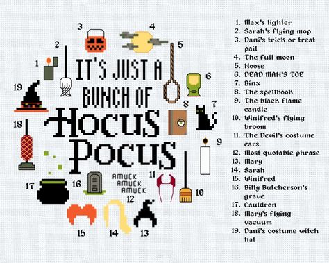 Hocus Pocus Cross Stitch Pattern, Hocus Pocus Cross Stitch Pattern Free, Hocus Pocus Crochet, Hocus Pocus Cross Stitch, Circle Cross Stitch Pattern, Dog Birthday Party Pets, Circle Cross Stitch, Hocus Pocus Book, Halloween Cross Stitch Charts