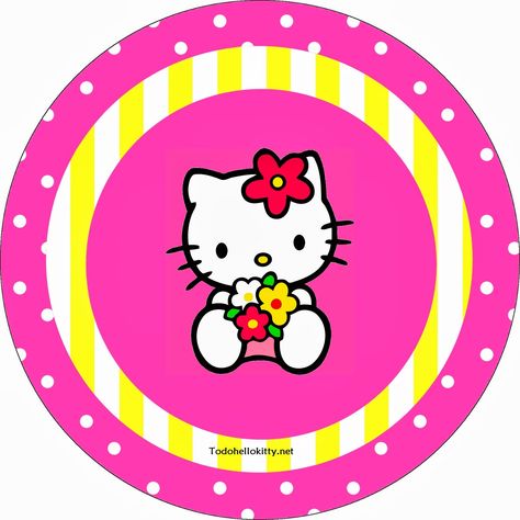 Hello Kitty: Toppers para Cupcakes o Etiquetas Redondas para Imprimir Gratis. Hello Kitty Cupcake Toppers, Kue Hello Kitty, Hello Printable, Hello Kitty Stickers, Name Tag For School, Printable Tags Template, Name Tag Templates, Hello Kitty Imagenes, Hello Kitty Printables