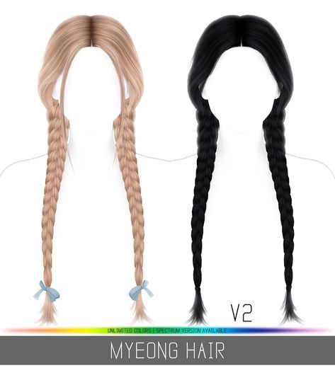 MYEONG HAIR | Patreon Sims 4 Cc Female Braids, Low Pigtail Braids, Ts4 Hair, Sims 4 Hair Male, Sims 4 Cheats, Sims 4 Cas Mods, Mod Hair, The Sims 4 Skin, Pelo Sims